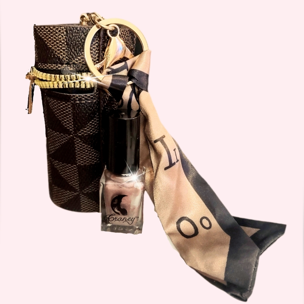 Brown Bag Hook Lipstick Case Keychain Bag Charm   with Scarf Accent - Picture 3 of 16